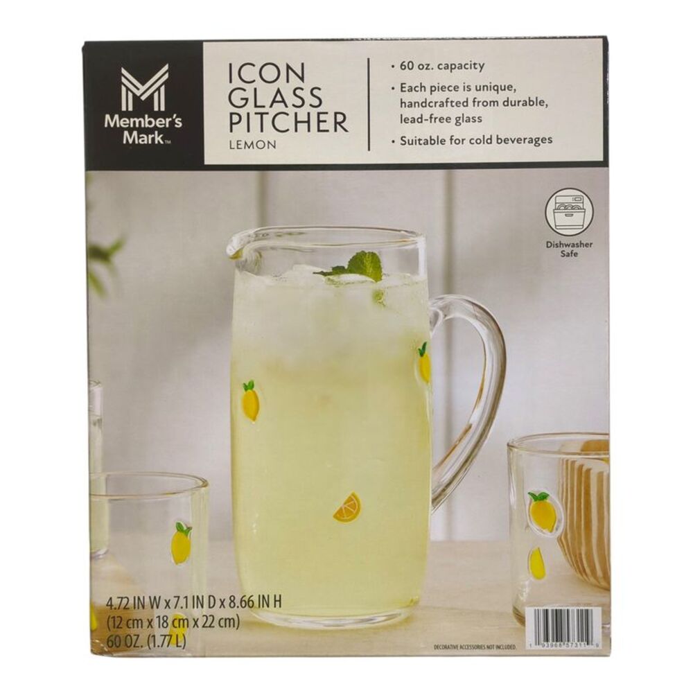 Member's Mark Icon All Occasion Glass Pitcher, 60oz - Lemon